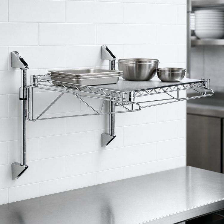 Product image #3 for Quantum Wall-Mounted Cantilever Single Shelf Kit, 48 x 12 Inches, Chrome Plated