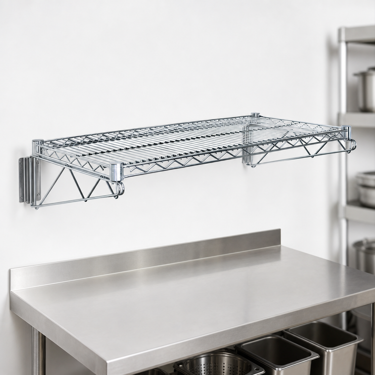 Product image #3 for Wall-Mount Cantilever Wire Shelf Unit, 54 x 18 Inches, Chrome Plated