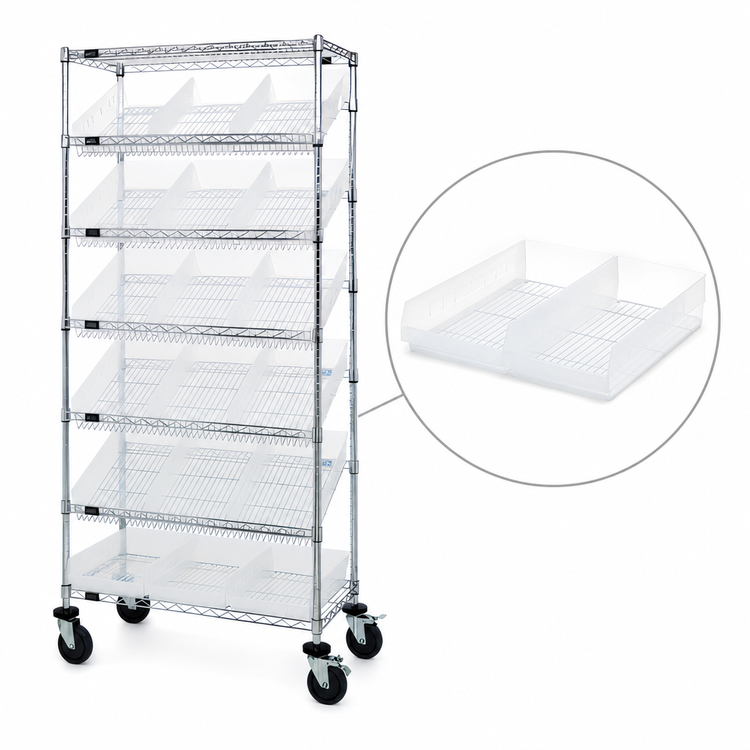 Product image #3 for Quantum Mobile Wire Shelving Bin System with 18 Clear Bins, 36 x 18 Inches