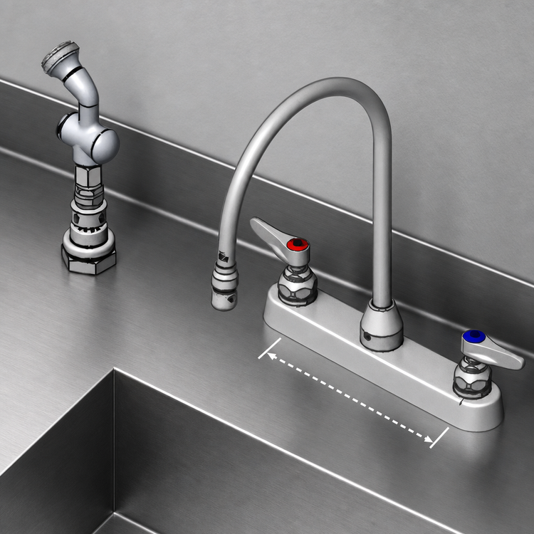 Product image #3 for T&S Brass B-1172-T Deck-Mount Workboard Faucet with 8-Inch Centers, Gooseneck, Diverter, Side Spray and Rose Spray