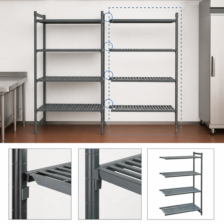 Product image #3 for Cambro Camshelving® Basics Plus 4-Shelf Vented Add-On Polymer Shelving Unit, 24-Inch Deep x 30-Inch Wide x 84-Inch High, Brushed Graphite