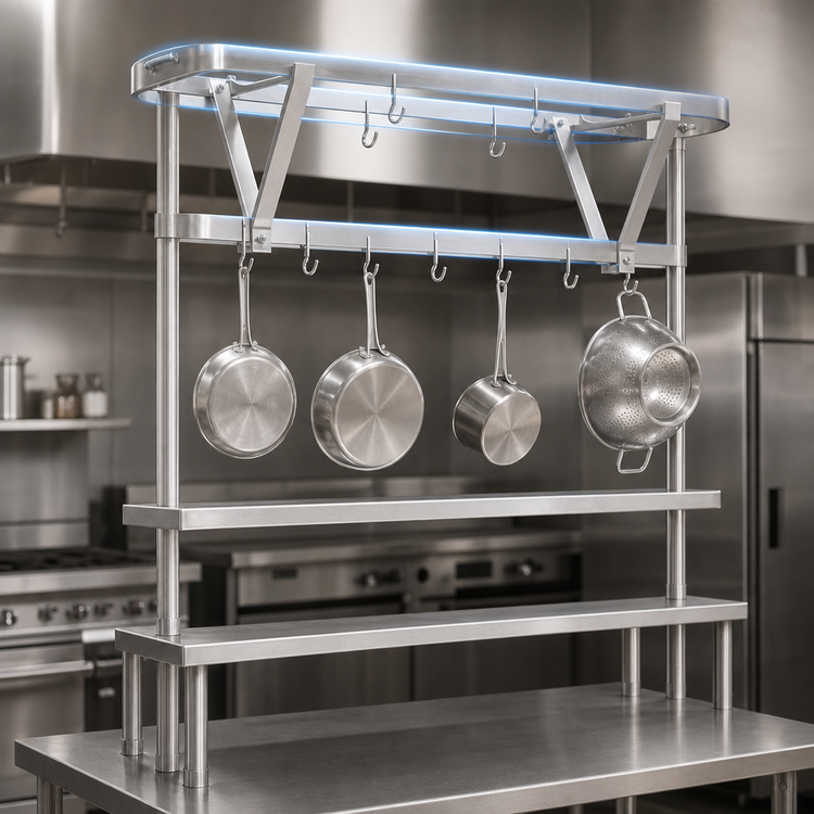 Product image #3 for Eagle Group TM72APR Table-Mounted Triple-Bar Aluminum Pot Rack for 72-Inch Tables