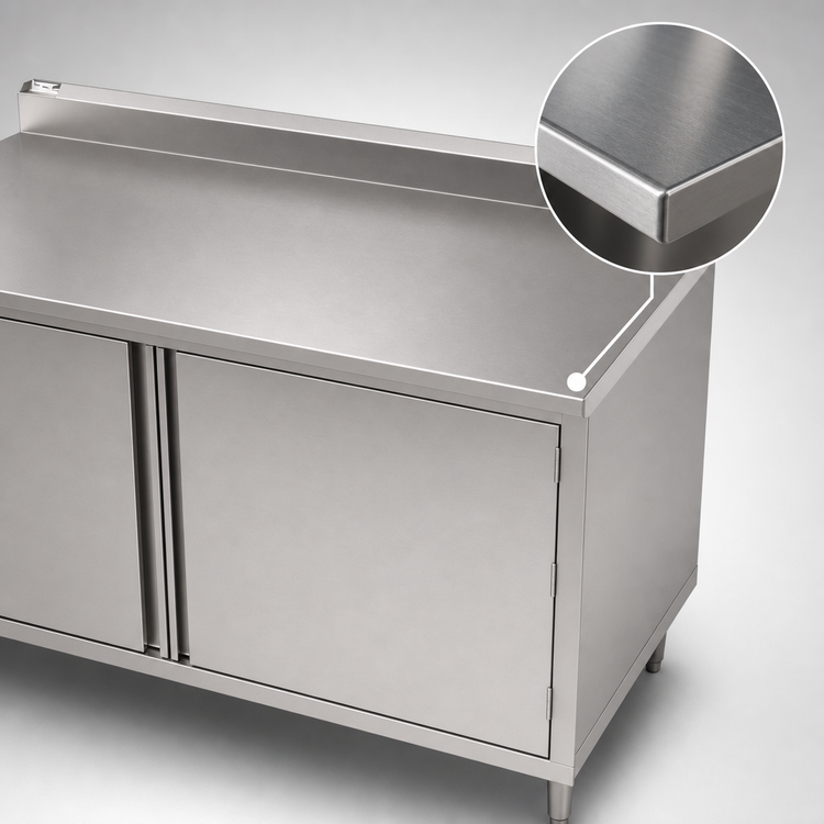 Product image #3 for John Boos 84-Inch x 36-Inch Enclosed Cabinet Base Stainless Steel Work Table with Hinged Doors and 5-Inch Backsplash