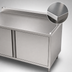 Thumbnail image #3 for John Boos 84-Inch x 36-Inch Enclosed Cabinet Base Stainless Steel Work Table with Hinged Doors and 5-Inch Backsplash