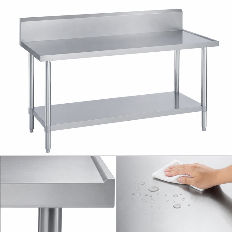 Product image #3 for Duke 108-Inch Stainless Steel Work Table with 10-Inch Riser and Undershelf