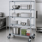 Thumbnail image #3 for Quantum M1836CG47 36"W x 18"D x 80"H Chrome-Plated Mobile Wire Shelving Cart with 4 Shelves, 3 Wire and 1 Solid