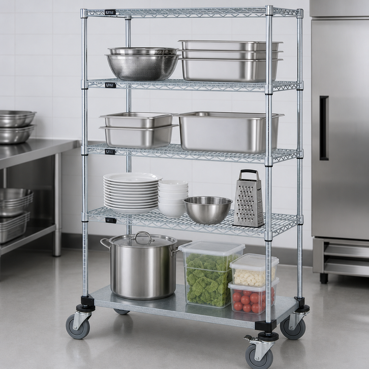 Product image #3 for Quantum 36-Inch x 18-Inch x 80-Inch Chrome Plated Mobile Wire Shelving Cart with 4 Shelves