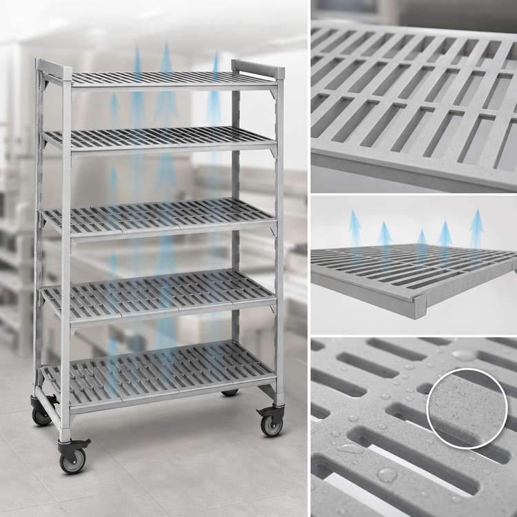Product image #4 for Cambro Camshelving Premium 5-Tier Mobile Starter Shelving Unit, 21" x 42" x 75-1/4", Vented, Speckled Gray