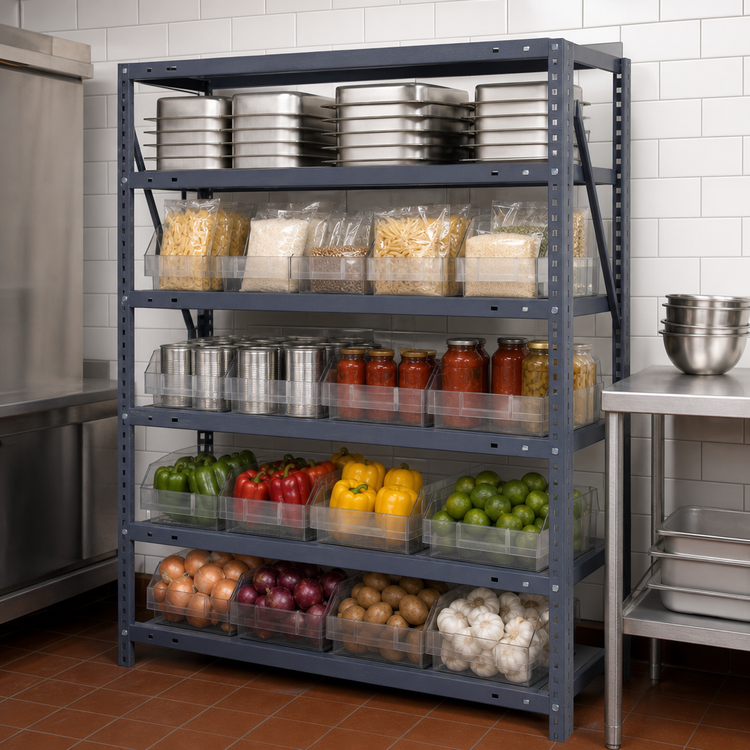 Product image #3 for Quantum Heavy Duty Stationary Wire Shelving Unit with 5 Shelves and 20 Clear Bins, 36"W x 12"D x 39"H