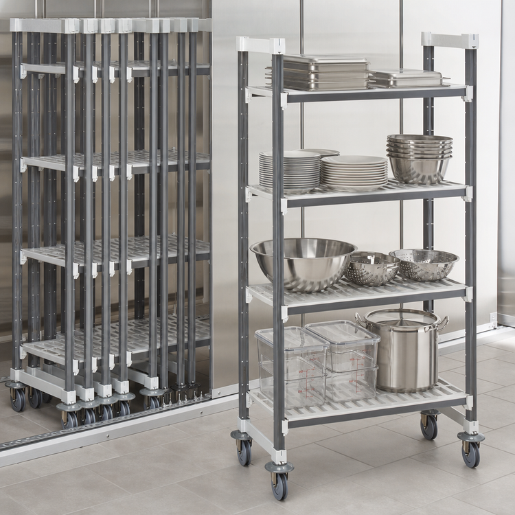 Product image #3 for Cambro Camshelving Elements XTRA High Density Vented Mobile Starter Unit, 18 x 42 x 70-1/4 Inches, 4-Tier, Speckled Gray