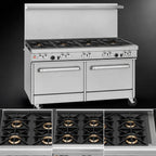Thumbnail image #3 for Southbend (Middleby) Ultimate 4604CC-6L 60-Inch Commercial Gas Restaurant Range with 9 Open Burners, 2 Cabinets, and Hi-Shelf Backriser