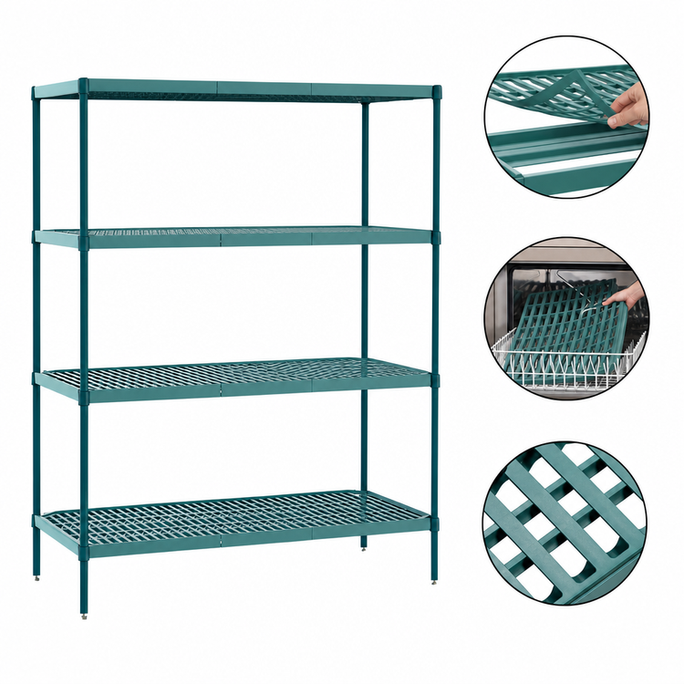 Product image #3 for Metro Super Erecta Pro Stationary Louvered Polymer Shelving Starter Unit with 4 Shelves, 21 x 48 x 74 Inches, Green