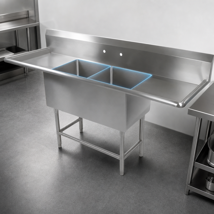 Product image #3 for John Boos Pro-Bowl 2-Compartment Sink with Left and Right Drainboards, 20-Inch x 20-Inch x 12-Inch Deep Bowls, 79-1/4-Inch Wide