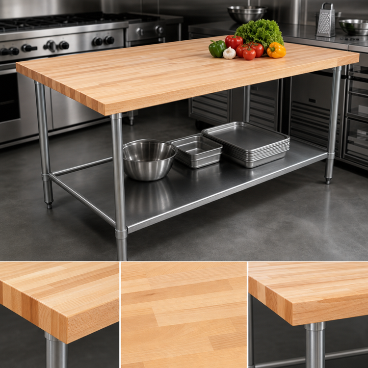 Product image #3 for John Boos SNB15 Wood Top Work Table, 60 x 36 x 35-1/4 Inches, 1-3/4-Inch Edge Grain Northern Hard Rock Maple Top, Stainless Steel Base