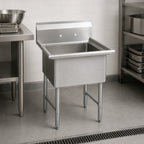 Thumbnail image #3 for BK Resources BKS-1-24-14S 18-Gauge 304 Stainless Steel One-Compartment Sink, 24 x 24 x 14 in Bowl, 9 in Backsplash, Legs, No Drainboards