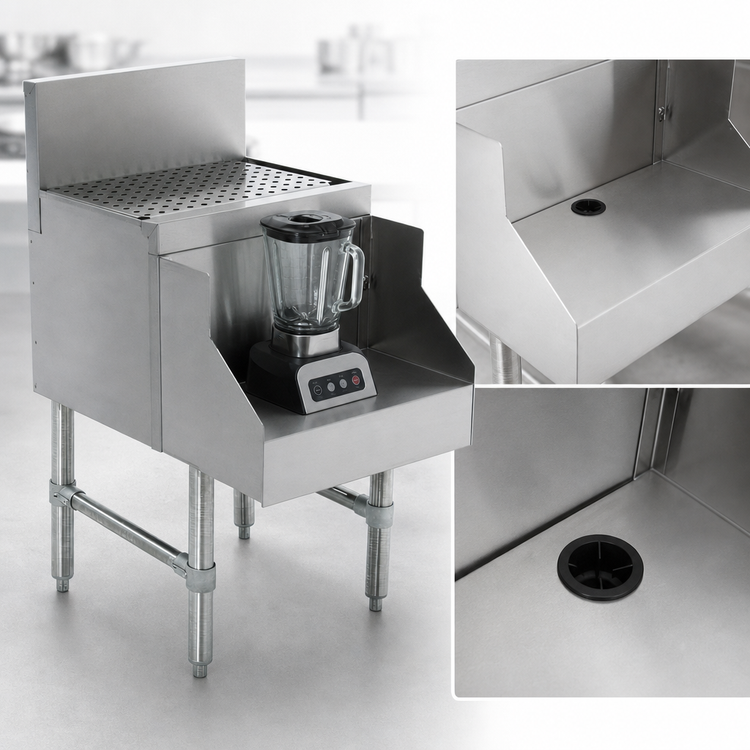 Product image #3 for Advance Tabco Prestige 18-Inch Stainless Steel Freestanding Blender Station with Drainboard Top and Recessed Shelf