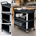 Thumbnail image #3 for Rubbermaid Commercial Products Xtra FG409300BLA 3-Shelf Enclosed Utility Bus Cart, Black, 300 lb. Capacity