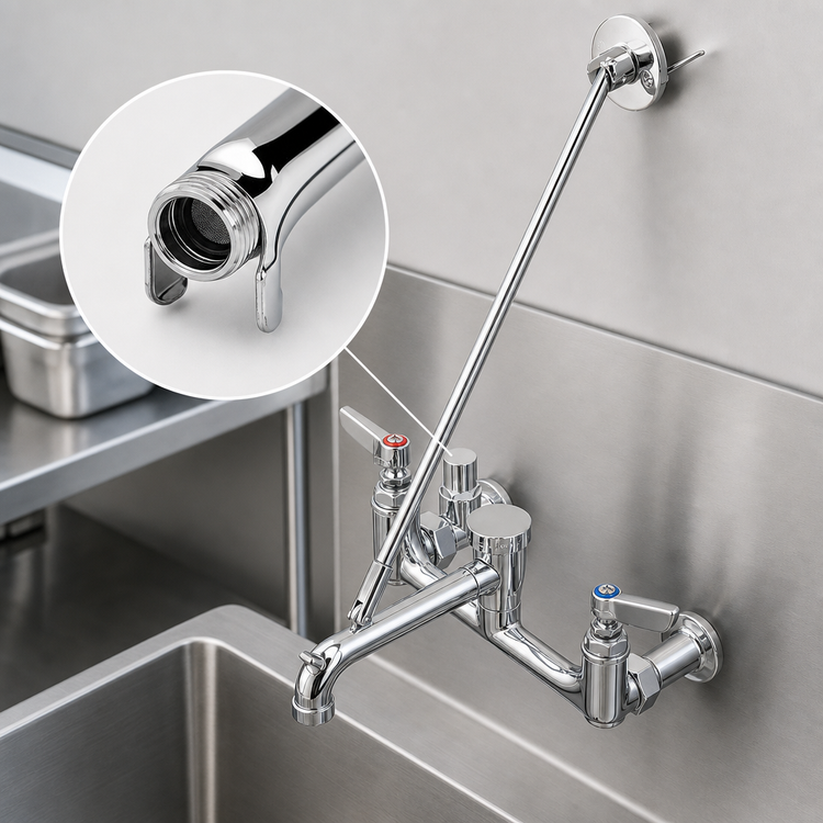 Product image #3 for T&S Brass B-0666-POL 8-Inch Wall-Mount Service Sink Faucet with Vacuum Breaker Nozzle and Integral Stops, Polished Chrome