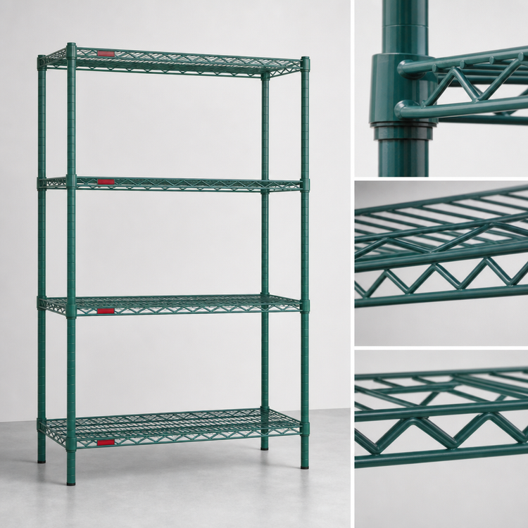 Product image #3 for Eagle Group Valu-Gard Stationary 4-Tier Wire Shelving Starter Unit, 48W x 18D x 74H, Green Epoxy