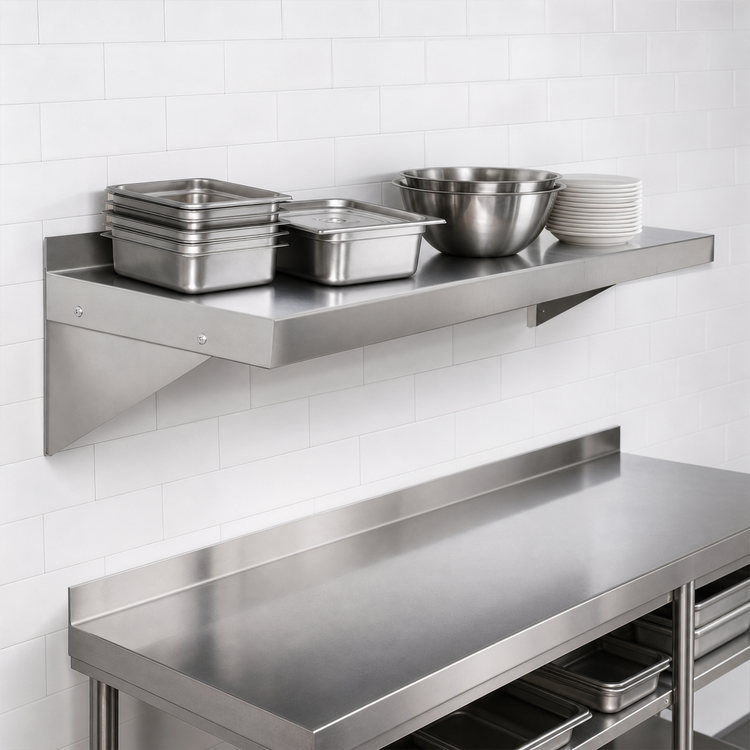 Product image #4 for MixRite 96 Inch x 12 Inch Wall-Mounted 18-Gauge 304 Stainless Steel Shelf