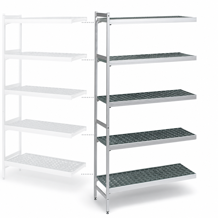 Product image #3 for Fermostock 5-Shelf Anodized Aluminum Shelving Expansion Kit with Polymer Inserts, 83 Inch H x 31 Inch W x 14 Inch D