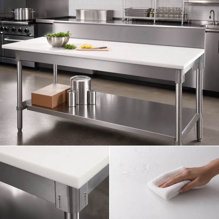 Product image #3 for New Age 84"W x 30"D Poly Top Work Table with 6" Backsplash, Aluminum Open Base