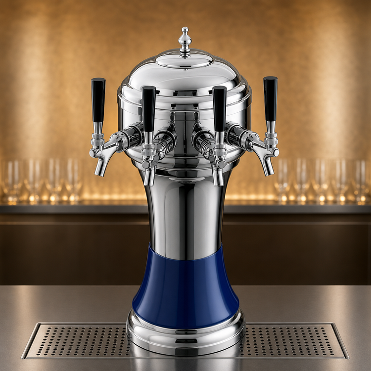 Product image #3 for Perlick Roma 5-Faucet Glycol-Cooled Countertop Draft Beer Tower with Blue Ceramic Skirt