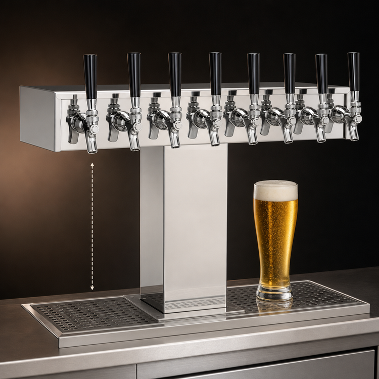 Product image #3 for Perlick Wide Base Extra High 10-Faucet Glycol-Cooled Countertop Draft Beer Tower, Polished Chrome