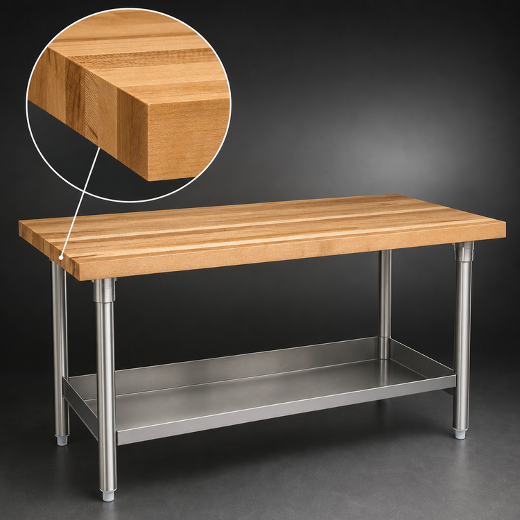 Product image #3 for John Boos SNS16 72" x 36" Northern Hard Rock Maple Wood Top Work Table with Stainless Steel Legs and Adjustable Undershelf