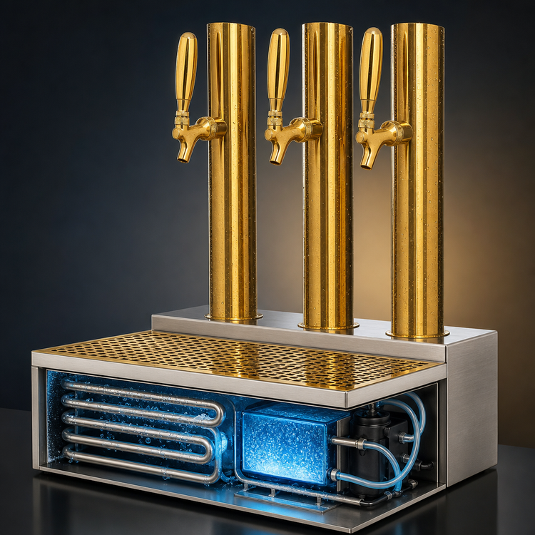 Product image #3 for Skyline 3-Faucet Countertop Glycol-Cooled Draft Beer Station, PVD Brass Finish
