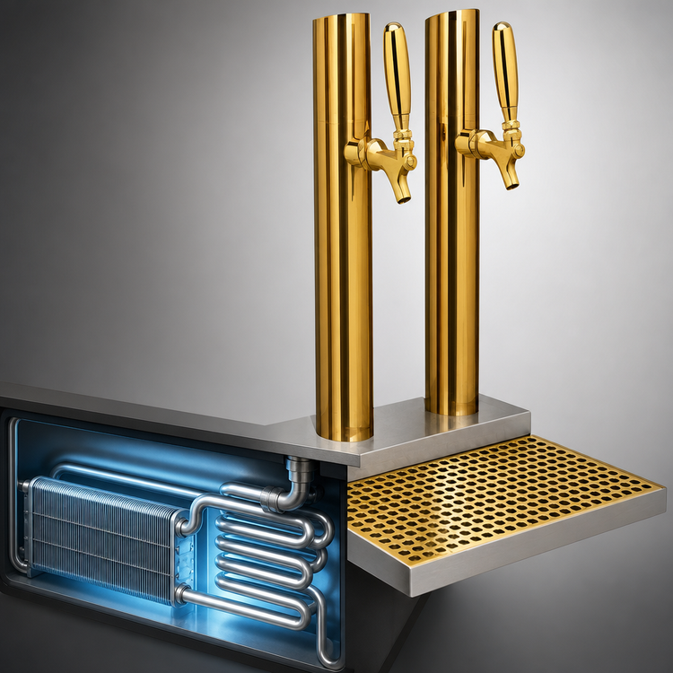 Product image #3 for Skyline Less Rinser 2-Faucet Countertop Glycol-Cooled Draft Beer Station, PVD Brass Finish
