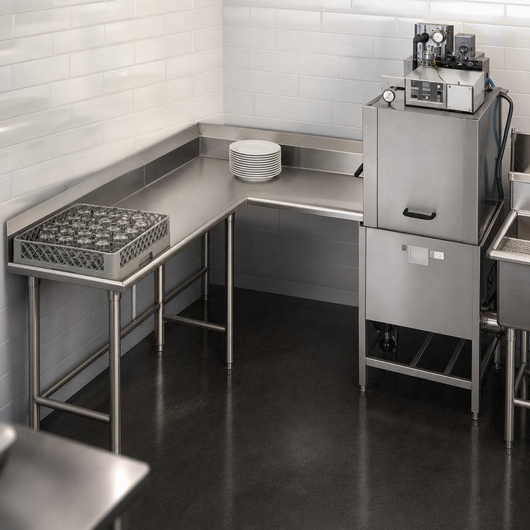 Product image #3 for Eagle Group Corner Clean Dishtable, 84-Inch Machine-to-Corner x 60-Inch Corner-to-End, 16/430 Stainless Steel, Right-to-Left Operation