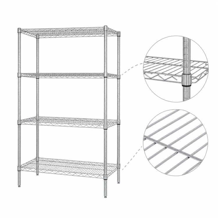 Product image #3 for Quantum 54-Inch Wide x 18-Inch Deep x 63-Inch High Chrome Plated Wire Shelving Starter Kit, Stationary 4-Shelf