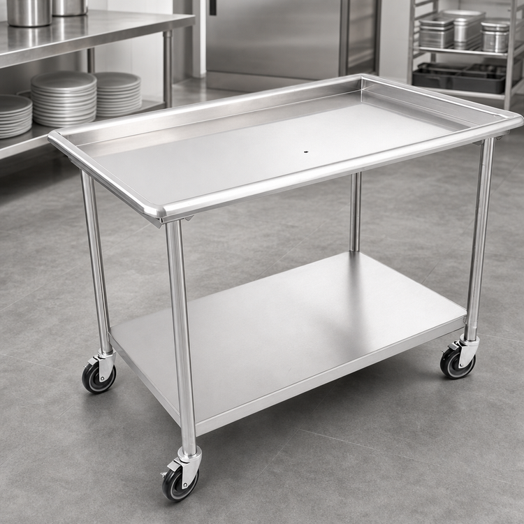 Product image #3 for John Boos 48-7/8-Inch x 30-3/8-Inch Stainless Steel Sorting Table with Raised Edge, Undershelf and Locking Casters