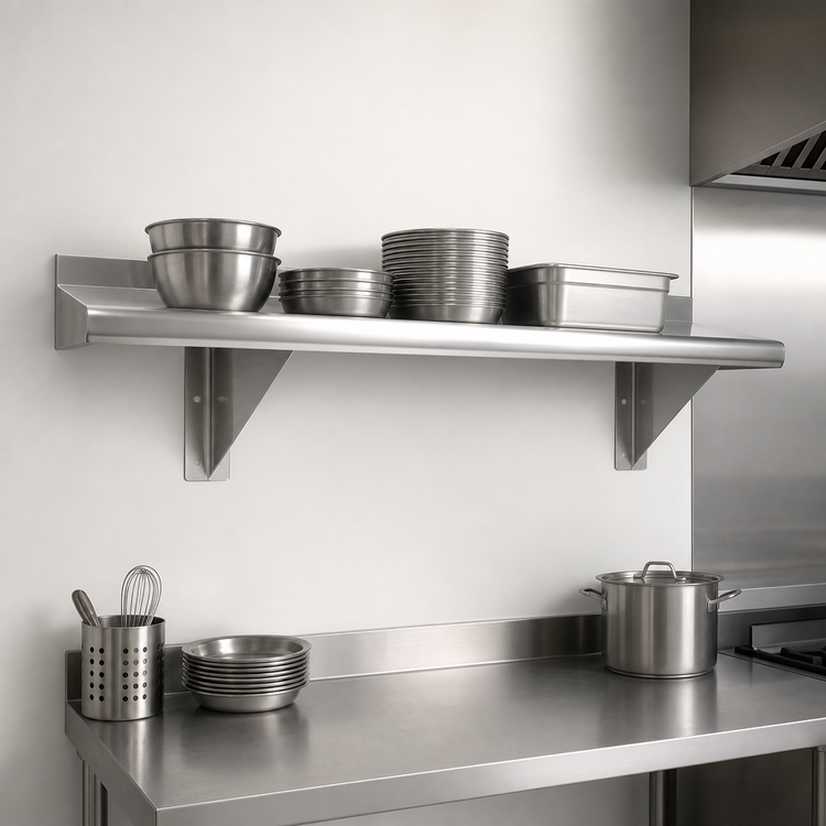 Product image #3 for Advance Tabco 96" x 12" Wall-Mounted Stainless Steel Shelf, 18-Gauge 430 Satin Finish