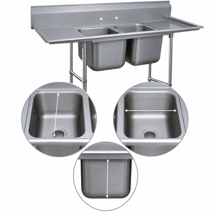 Product image #3 for Advance Tabco Regaline 2-Compartment Drainboard Sink, 114-1/2 Inch x 36 Inch, 14 Gauge 304 Stainless Steel