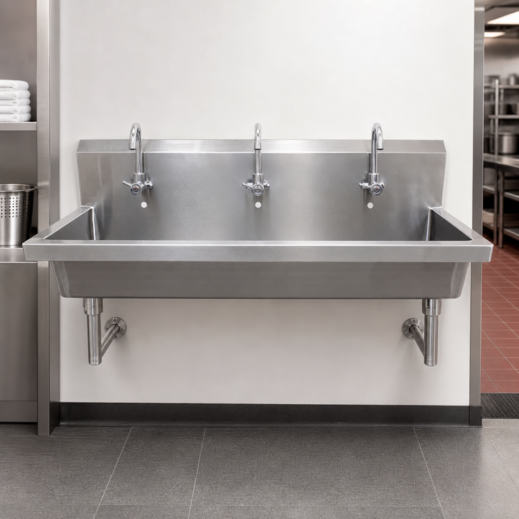 Product image #3 for BK Resources Three Station Wall Mounted Hand Wash Sink, 72-Inch 304 Stainless Steel
