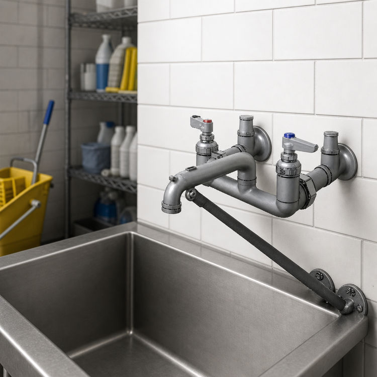 Product image #3 for T&S Brass Wall-Mounted Service Sink Faucet with Bucket/Pail Hook Spout, 8-Inch Centers, Rough Chrome-Plated Finish