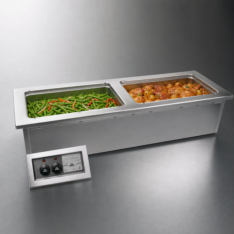 Product image #3 for Advance Tabco Slim Series 2-Pan Drop-In Electric Hot Food Well with Drains, 120V, Wet Operation