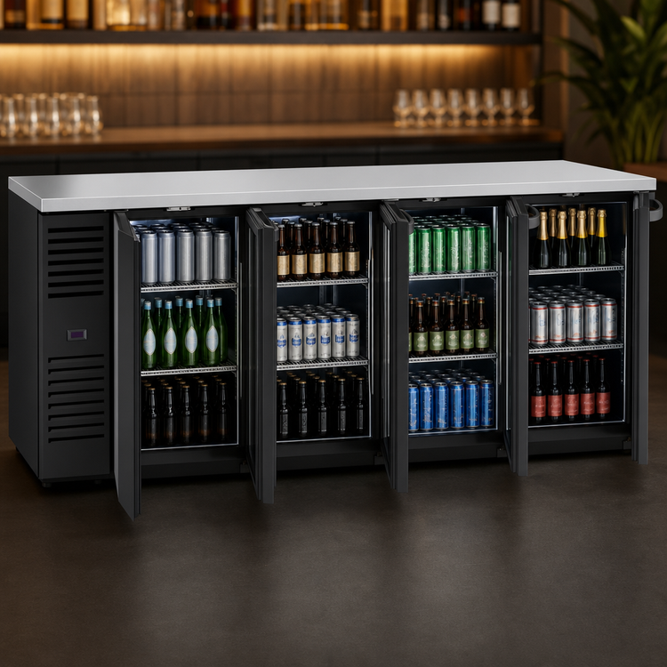 Product image #3 for True Premier Bar 108-Inch Four-Door Left-Side Self-Contained Refrigerated Back Bar Cooler