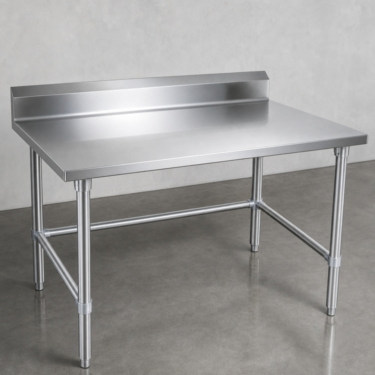Product image #3 for John Boos Stallion 84-Inch x 30-Inch Stainless Steel Work Table with 5-Inch Backsplash, Safety Edge, and Galvanized Base