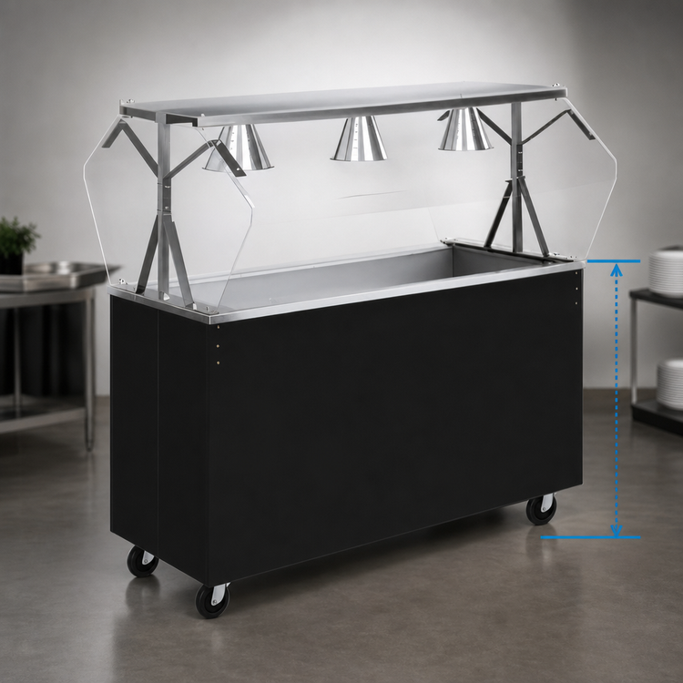 Product image #3 for Vollrath 2-Series Affordable Portable 3-Pan 46-Inch Non-Refrigerated Cold Food Station with Buffet Breath Guard, Lights, and Black Storage Base