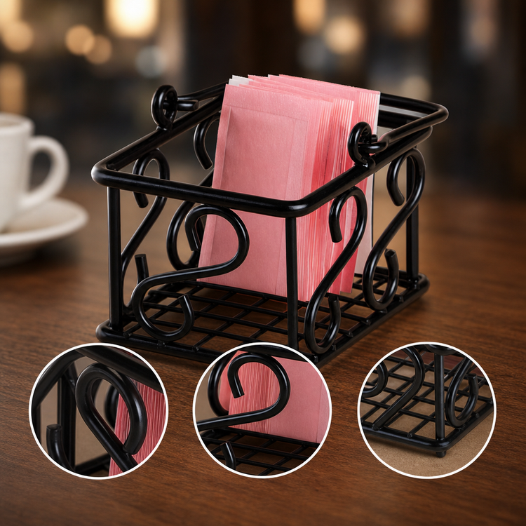 Product image #3 for American Metalcraft Scroll Design Wrought Iron Sugar Packet Basket, Black