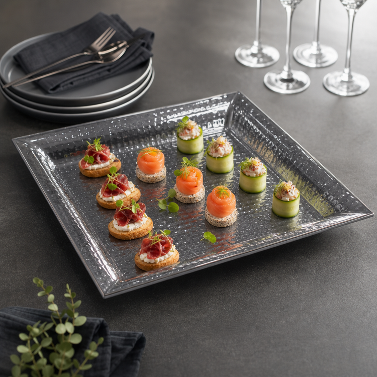 Product image #3 for American Metalcraft 20-Inch Square Hammered Stainless Steel Serving Tray