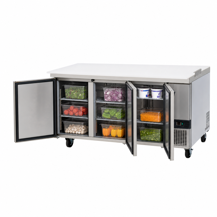 Product image #3 for Migali Competitor Series® Three-Section Worktop Refrigerator, 93-Inch, Solid Door, Side-Mount Self-Contained Refrigeration