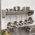 Thumbnail image #3 for Eagle Group Wall-Mounted Stainless Steel Pot Rack Shelf with 6 Hooks, 72 Inch W x 15 Inch D