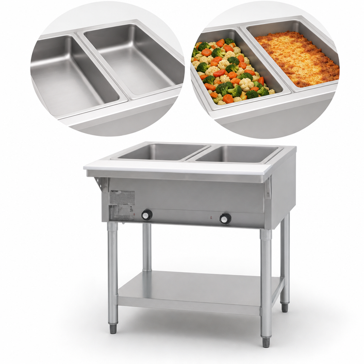 Product image #3 for Eagle Group HT2-LP-1X Liquid Propane Hot Food Table with 2 Dry Wells, Open Base, 33 Inch Wide