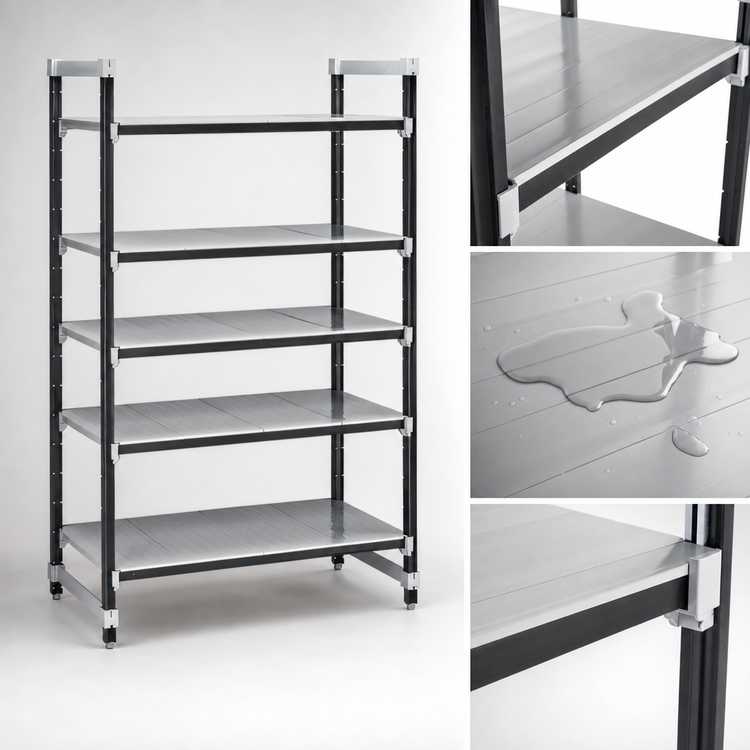 Product image #3 for Cambro Camshelving Elements XTRA Stationary Starter Unit, 30 in. W x 21 in. D x 84 in. H, 5 Solid Shelves, Speckled Gray