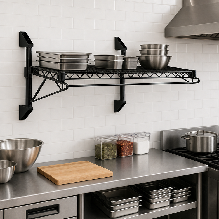 Product image #3 for Wall-Mount Cantilever Wire Shelving Kit with Single 60"W x 21"D Shelf, Black Epoxy