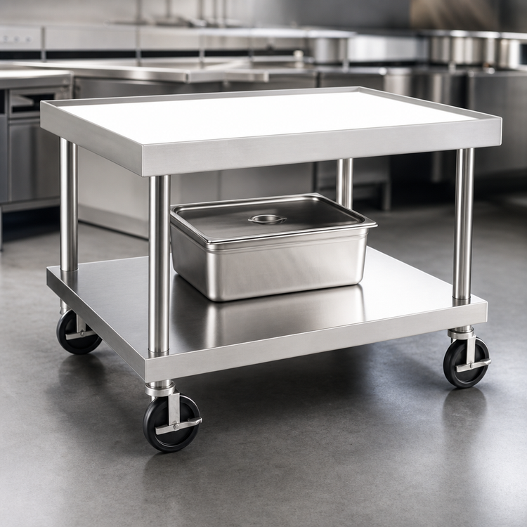 Product image #3 for Vulcan Universal Stainless Steel Counter Model Equipment Stand with 1/2-Inch Marine Edge, Undershelf, and 5-Inch Casters, 26 Inch W x 24 Inch H